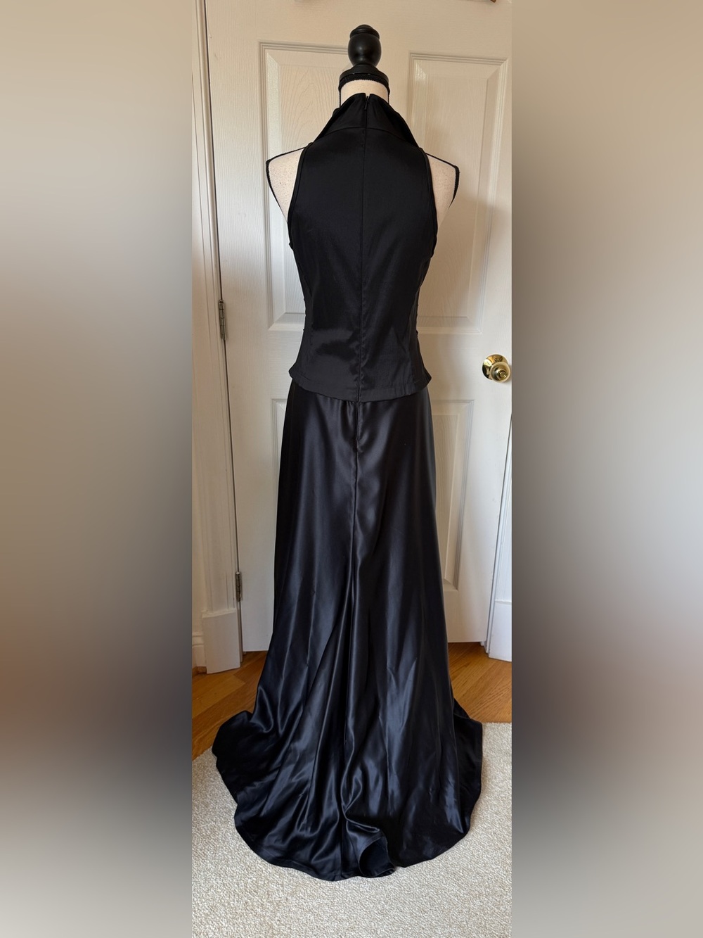 TADASHI SHOJI Black Ruched Satin Tuxedo Style Evening Gown Vintage 90s Sz 6 *EUC - Picture 3 of 11